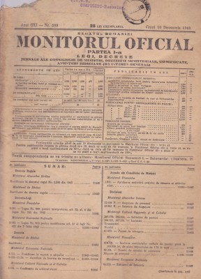 MONITORUL OFICIAL - PARTEA I a LEGI DECRETE, 1943, Nr.289 foto