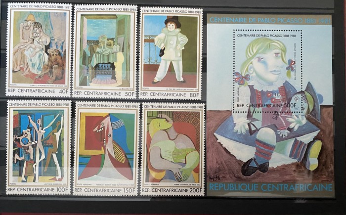 PC277 - REPUBLICA CENTRAFRICANA 1981 PICTURA PICASSO, serie + colita MNH, 6v + 1v