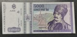 Bancnota Rom&acirc;nia 5000 Lei 1993, Stare XF, Colecție Numismatică