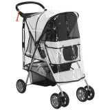 PawHut Cărucior Pliabil pentru C&acirc;ini p&acirc;nă la 10 kg cu Copertină &Icirc;mpotriva Ploii, 75x45x97 cm, Gri | Aosom Romania