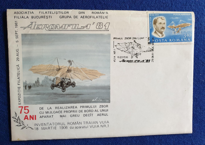 Aviatie - ARIPI ROMANESTI - avion - Plic - AEROMFILA 1981