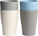 Set de 4 pahare Zusammen, polipropilena, gri/alb/albastru, 12,4 x 7,6 cm