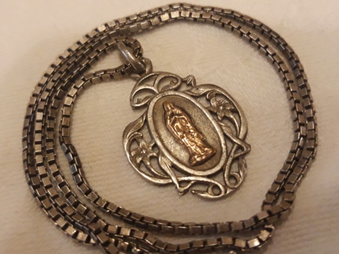 argint si aur MEDALION FECIOARA MARIA din AUR 1900 art nouveau FRANTA pe Argint