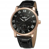 Ceas barbatesc de mana T-Winner Clasic Vintage Mecanic Retro Automatic Casual Elegant Negru Auriu