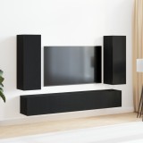 Set dulap TV de 5 piese montat pe perete din stejar negru și lemn prelucrat, Stand TV din stejar negru 80x30x30 cm din lemn prelucrat, Dulapuri TV mon, vidaXL
