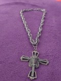 Crucifix cu lant bogat Vintage pentru gat,lant si crucifix vechi masiv argintat