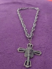 Crucifix cu lant bogat Vintage pentru gat,lant si crucifix vechi masiv argintat