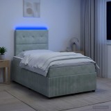 Cumpara ieftin Pat cu arcuri LED si saltea Gri deschis 120 x 190 cm Catifea