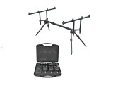 Set Pescuit: Rod Pod 4 Posturi Aluminiu + 4 Avertizori Wireless cu Statie, Ajustabil, Geanta Transport
