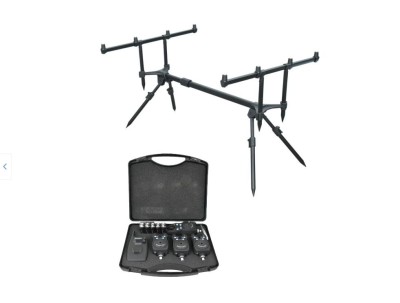 Set Pescuit Rod Pod cu 4 posturi si Set 4 avertizori wireless cu statie foto