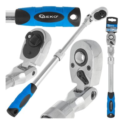 Cheie cu clichet cu cap flexibil si maner telescopic, 1 / 2&amp;quot;, 370-510 mm, 72 T, Cr-V, Geko G10127 foto