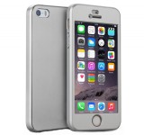 Husa Full Cover 360&deg; (fata + spate + geam sticla) pentru iPhone 5 / SE / 5S, Silver