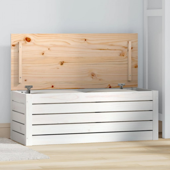Cutie de depozitare, alb, 89x36,5x33 cm, lemn masiv de pin