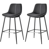 VASAGLE Set 2 scaune de bar, spatar ergonomic din piele ecologica, cadru metalic, 50x50x99 cm, negru Household NewTrend