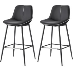 VASAGLE Set 2 scaune de bar, spatar ergonomic din piele ecologica, cadru metalic, 50x50x99 cm, negru Household NewTrend