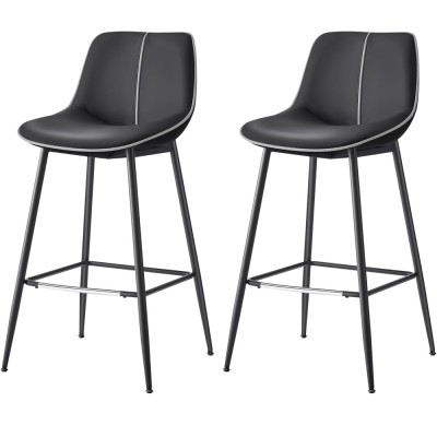 VASAGLE Set 2 scaune de bar, spatar ergonomic din piele ecologica, cadru metalic, 50x50x99 cm, negru foto