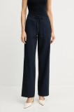 BOSS pantaloni de bumbac culoarea bleumarin, drept, high waist, 50543268