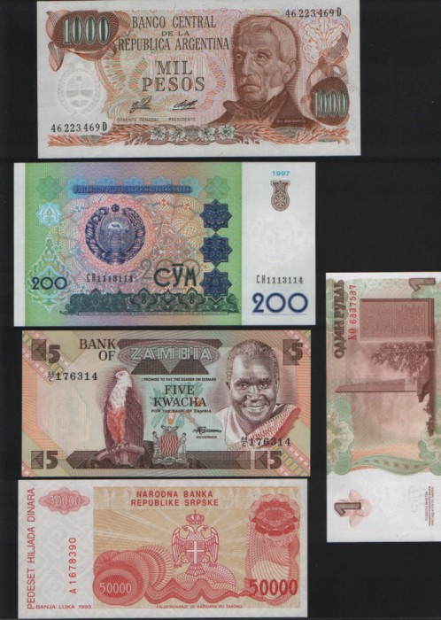 Set 5 bancnote de prin lume adunate (cele din imagini) #69