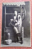 Tanara in costum popular. Fotografie datata 1926 - Foto Elegant, Bucuresti, Alb-Negru, Romania 1900 - 1950, Etnografie