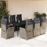 vidaXL Set mobilier grădină cu perne, 9 piese, gri, poliratan