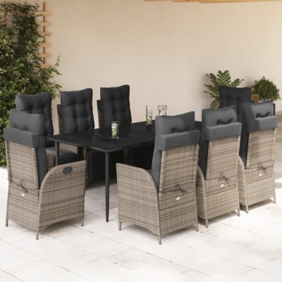 vidaXL Set mobilier grădină cu perne, 9 piese, gri, poliratan foto