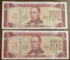 B11 3 - Bancnota foarte veche - Liberia - 5 dolari - 2003 - serii consecutive