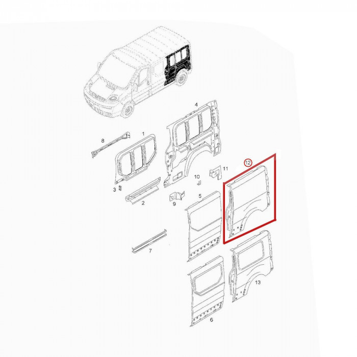 Aripa spate Vauxhall Vivaro 2001-2014 partea dreapta , panou lateral Laterala OE 93160261 pentru modele fara usa culisanta , fara cuta pentru geam Kf