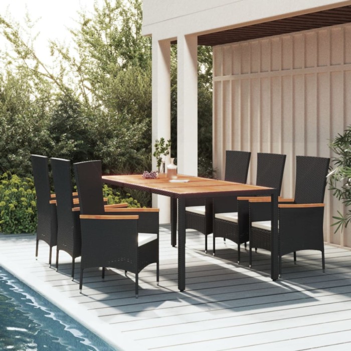 vidaXL Set mobilier de grădină cu perne, 7 piese, negru, poliratan 3157532