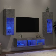 vidaXL Unități TV de perete cu LED-uri 5 piese gri beton lemn compozit 3216600