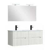 Set Mobilier Baie Leziter Trent 120 cm Alb, Lavoar Ceramic, Oglinda 60x120cm, Suspendat, Soft-close