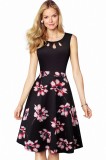 V808-115 Rochie eleganta cu decupaje si imprimeu floral, L, M/L