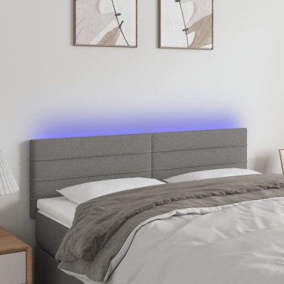vidaXL Tăblie de pat cu LED, gri &amp;icirc;nchis, 144x5x78/88 cm, textil 3121751 foto