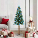 vidaXL Brad de Crăciun subțire Verde 150 cm PVC și lemn de PIN masiv 3394858