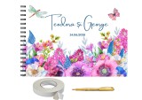 Set album foto pentru nunta, tematica Flori Mov, GuestBook, pix si dubluadeziv inclus, Format A4 landscape, 25 file