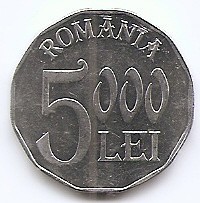 Romania 5000 lei 2004 - Aluminiu, 23,5 mm, KM-158 (1)