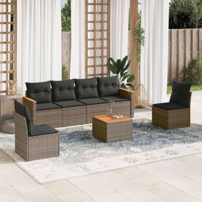Gossi set canapele de gradina, 7 piese, cu perne, gri, poliratan
