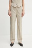 By Malene Birger pantaloni IGDA femei, culoarea bej, fason tigareta, high waist, 103121