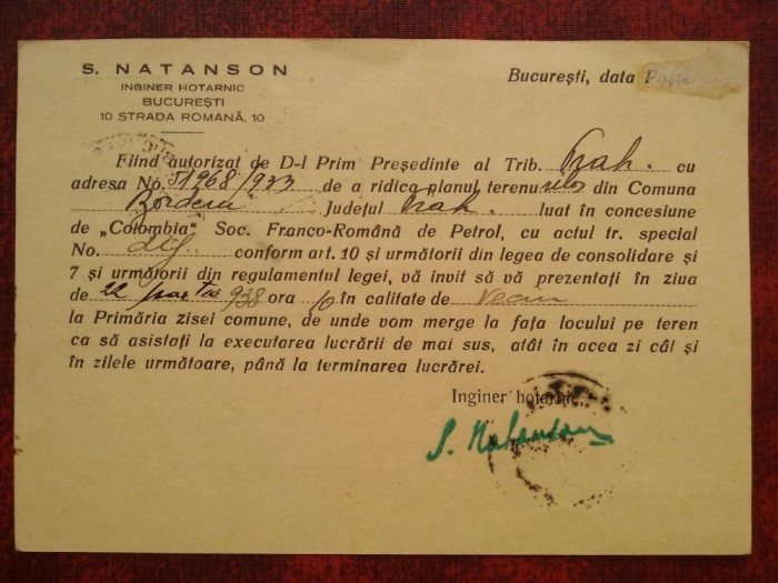 1938-C.P.nec. -Invit. la Primaria Bordeni-Ing.hotarnic Natanson