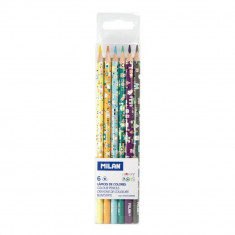 Set 6 Creioane Color MILAN Happy Boots, 6 Culori, Corp Triunghiular din Lemn, Creioane Triunghiulare Colorate, Creioane Colorate MILAN, Creioane MILAN