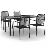 Cumpara ieftin Set de masa gradina, 5 piese, franghie neagra din bumbac &amp; otel