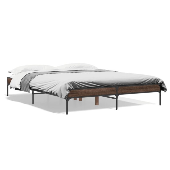 vidaXL Cadru de pat, stejar maro, 140x200 cm, lemn prelucrat și metal 845020