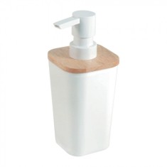 Dozator sapun lichid , din lemn si plastic, alb
