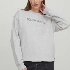 Tommy Jeans hanorac de bumbac femei, culoarea gri, cu imprimeu DW0DW17327