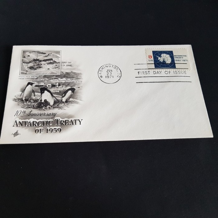 Plic Filatelic Istoric .Tratatul Antarctic. Prima Zi de Emisiune SUA 1971-FDC-