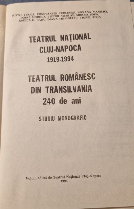 Teatrul National Cluj Napoca studiu monografic 1919 1994