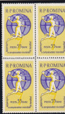 ROMANIA 1962 LP 537 C. M. HANDBAL FEMININ BLOC DE 4 TIMBRE MNH, Nestampilat