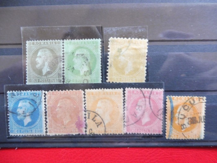 Romania 1872 - Carol I - emisiunea Paris (T152) - stampilate - cu varietatea de 25 bani (portocaliu inchis)