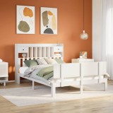 Cumpara ieftin Pat cu bibliotecă fără saltea, alb, 160x200 cm, lemn masiv pin