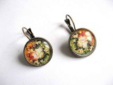 Cercei cu motiv floral, cercei sticla handmade 29031