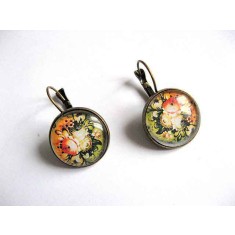 Cercei cu motiv floral, cercei sticla handmade 29031